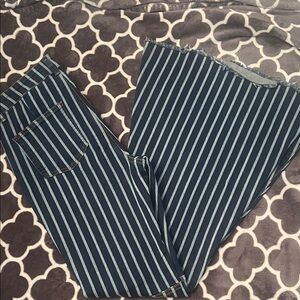 Striped Blue Women's Bellbottom Jeans